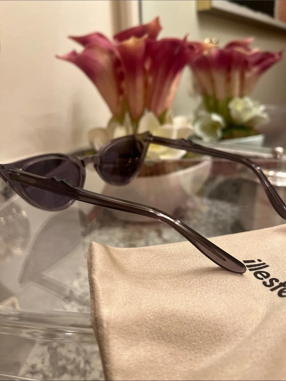 Illesteva Cat Eye Sunglasses in Brown-Gray Frame with Dark Lenses